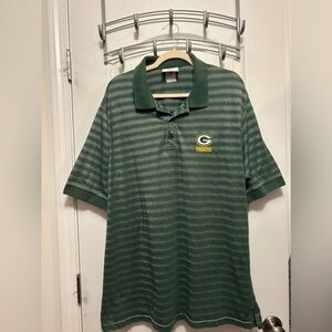 Vintage Green‎ Bay Packers Polo Shirt green white striped 2003 Y2K